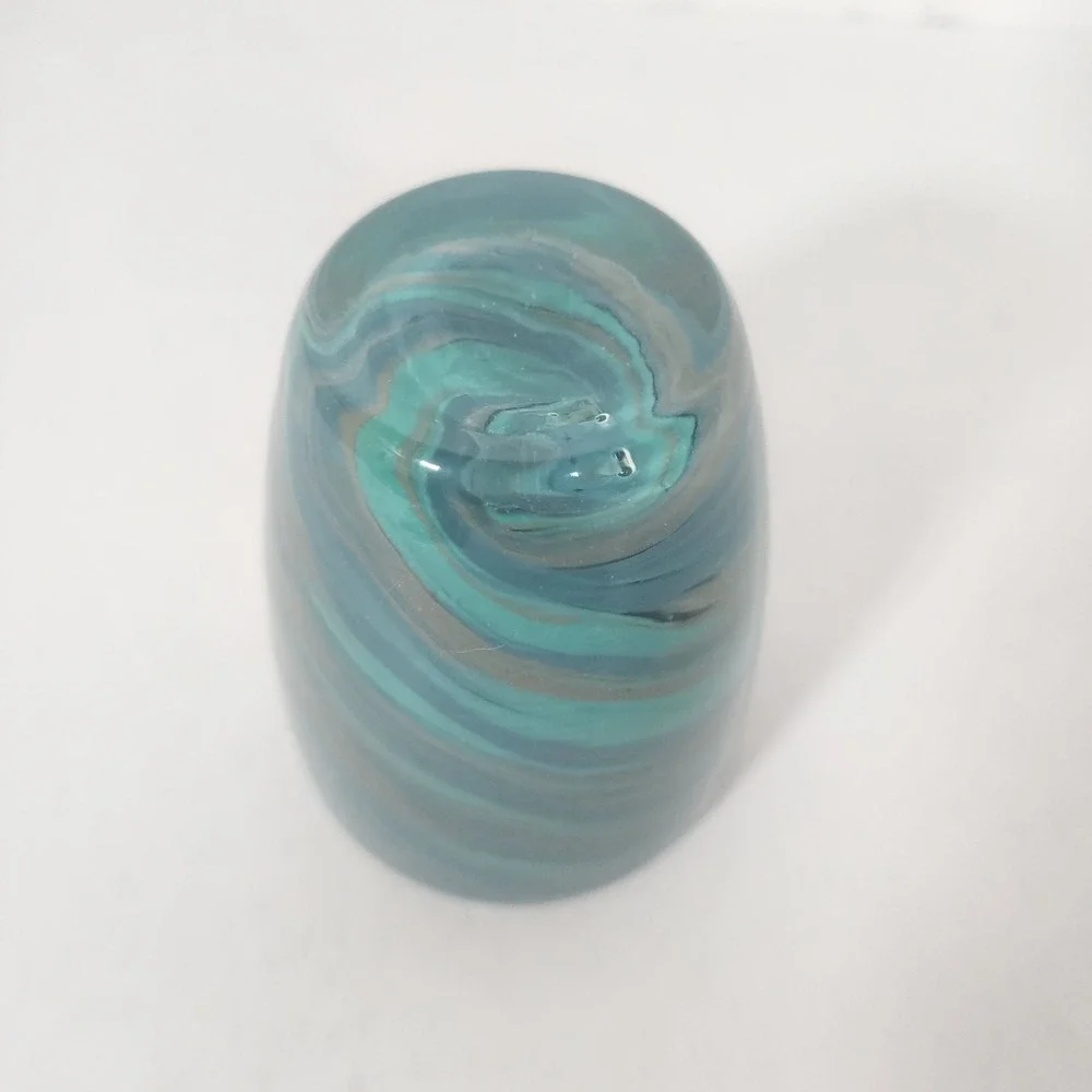 Hand Blown Art Glass Tumbler Blue Aqua Swirl Studio Glass Cup Votive Holder
